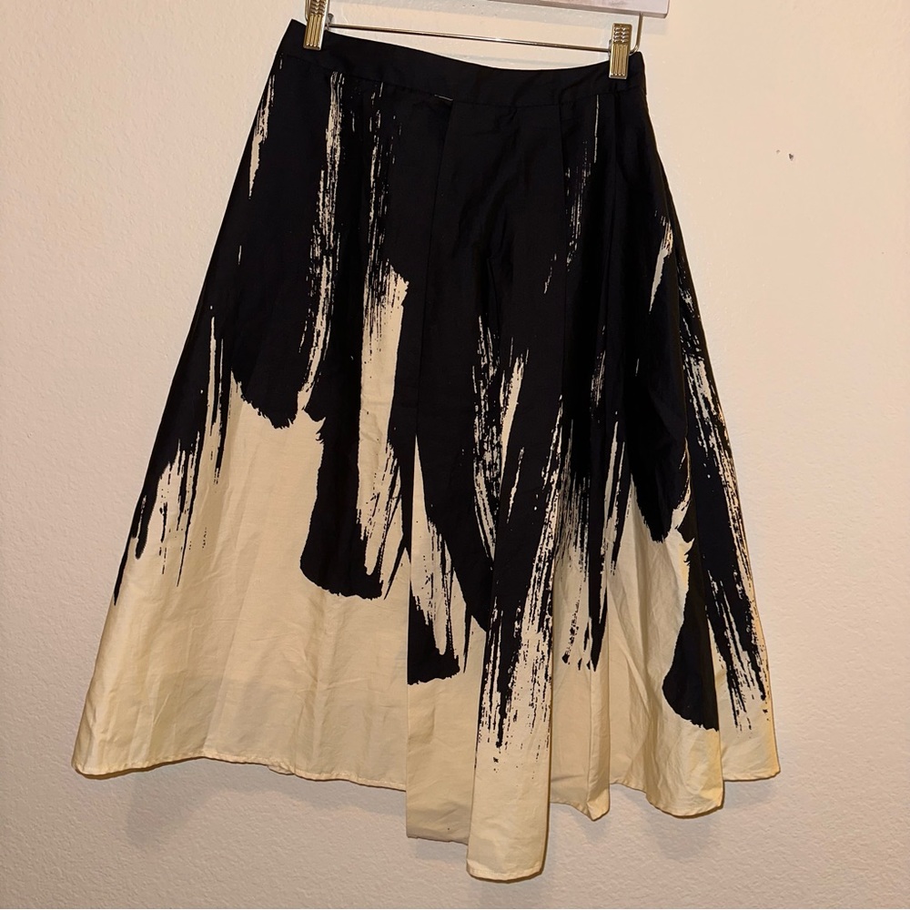NWT Anthropologie Eva Franco Tan Black Abstract Faux Wrap Midi Skirt 12